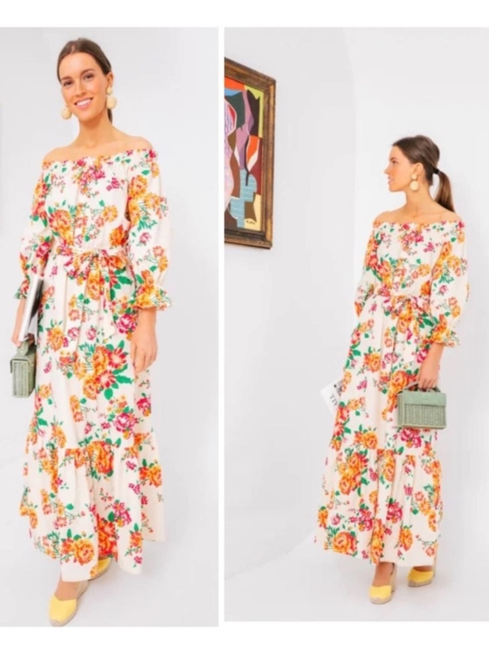 Tuckernuck Floral Braxton Off Shoulder Ruffle Maxi Dress cotton size XS